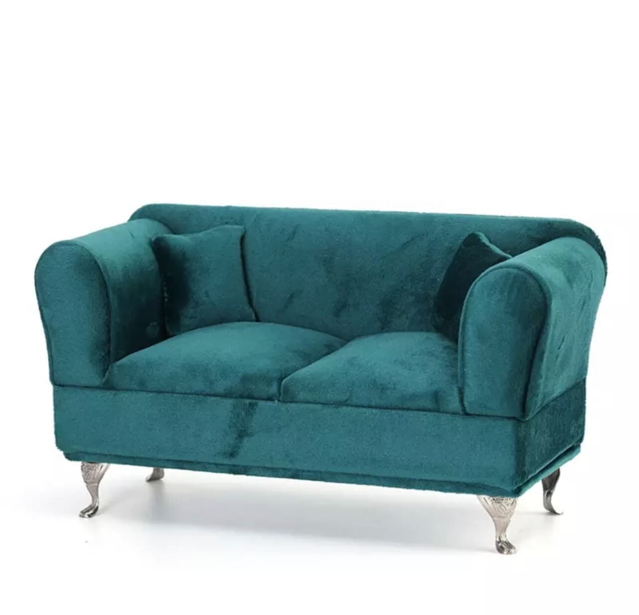 Eledoll 1:6 Dollhouse Furniture 1/6 Couch Sofa Velvet Dark Green Peacock