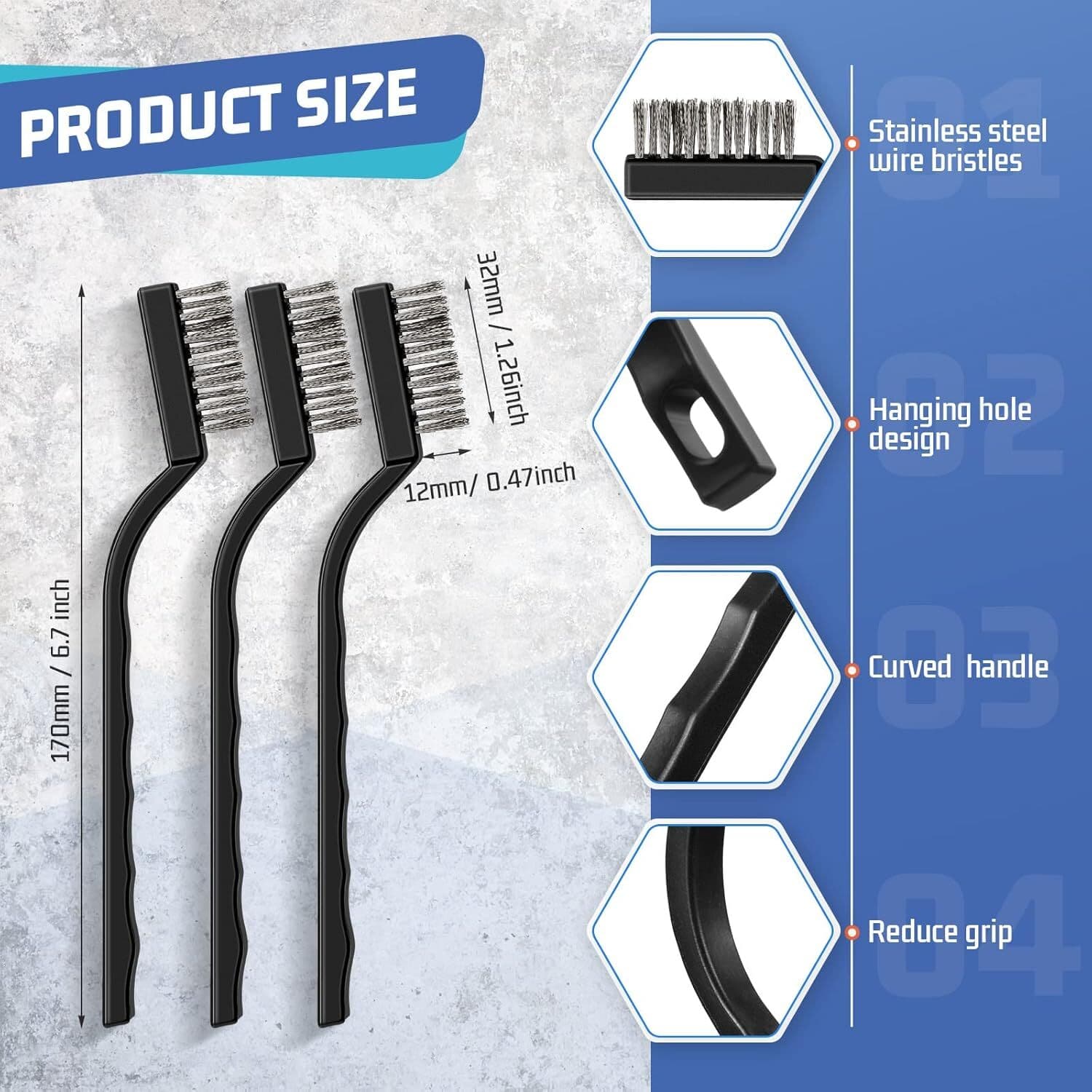 60 Pcs Mini Wire Steel Metal Brush Wire Bristle for Cleaning Rust Tool Welding 2