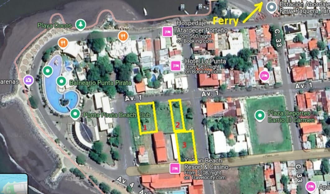 3 Commercial Lots a Block From The Ocean In Puntarenas, Costa Rica.