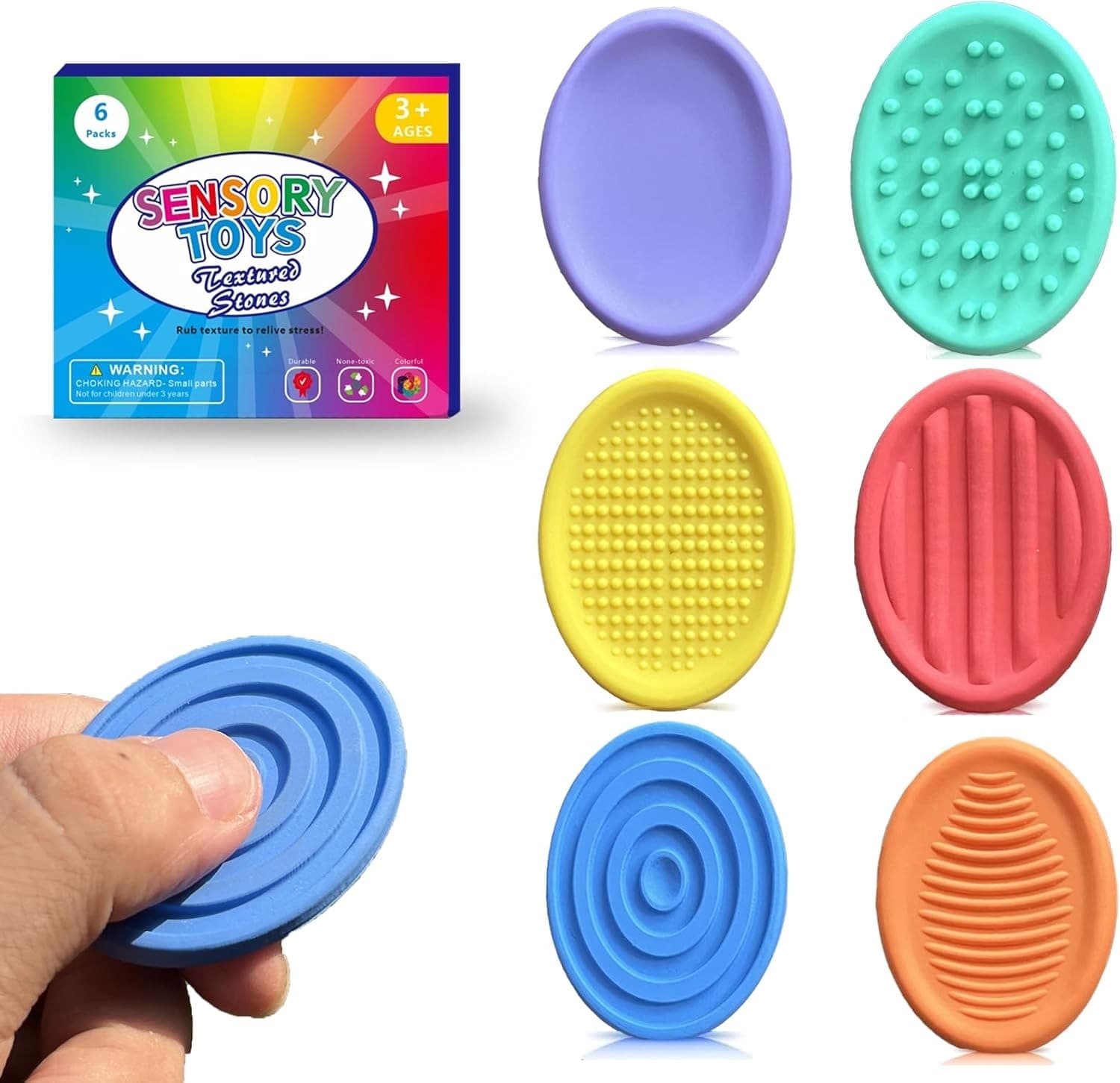 Fidget Toys for Kids Adults, 6Pcs Textured Sensory Stones Autism ADHD... 