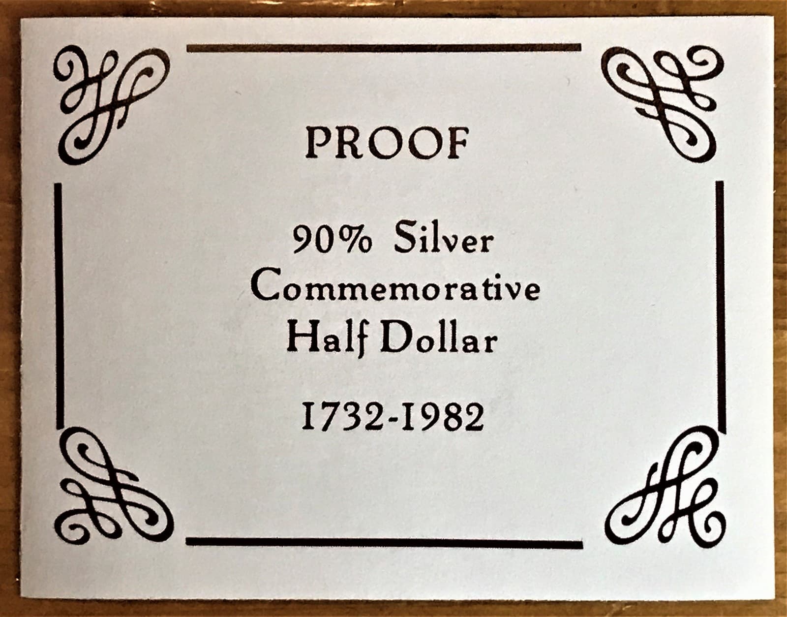 1732 - 1982 S Washington 250th Comm Proof 90% Silver Half Dollar & COA - no box 3