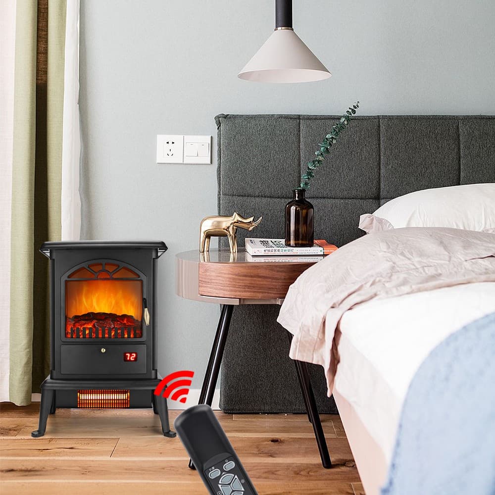 Electric Fireplace Stove,1500W Infrared Heater with 3D Realistic Flame & Remote 5