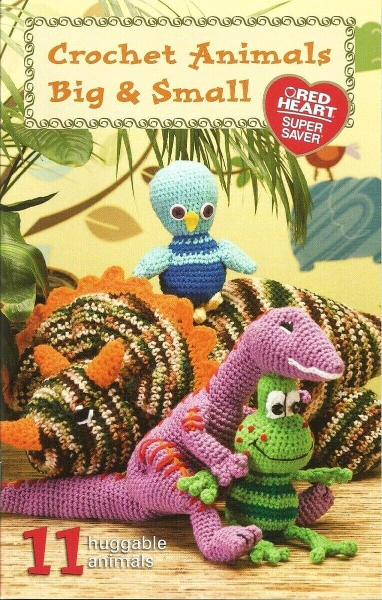 Crochet Animals Big & Small 11 plush designs monkey frog bird dog dino elephant+ 2