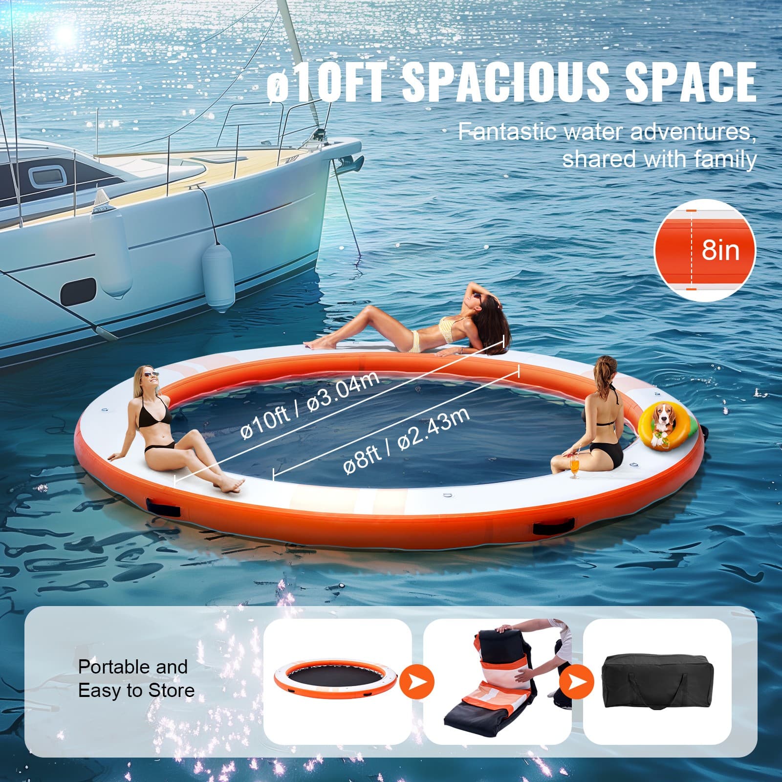Uimoso Inflatable Floating Dock ø10FT Water Dock Platform with ø8FT Mesh Pool 4