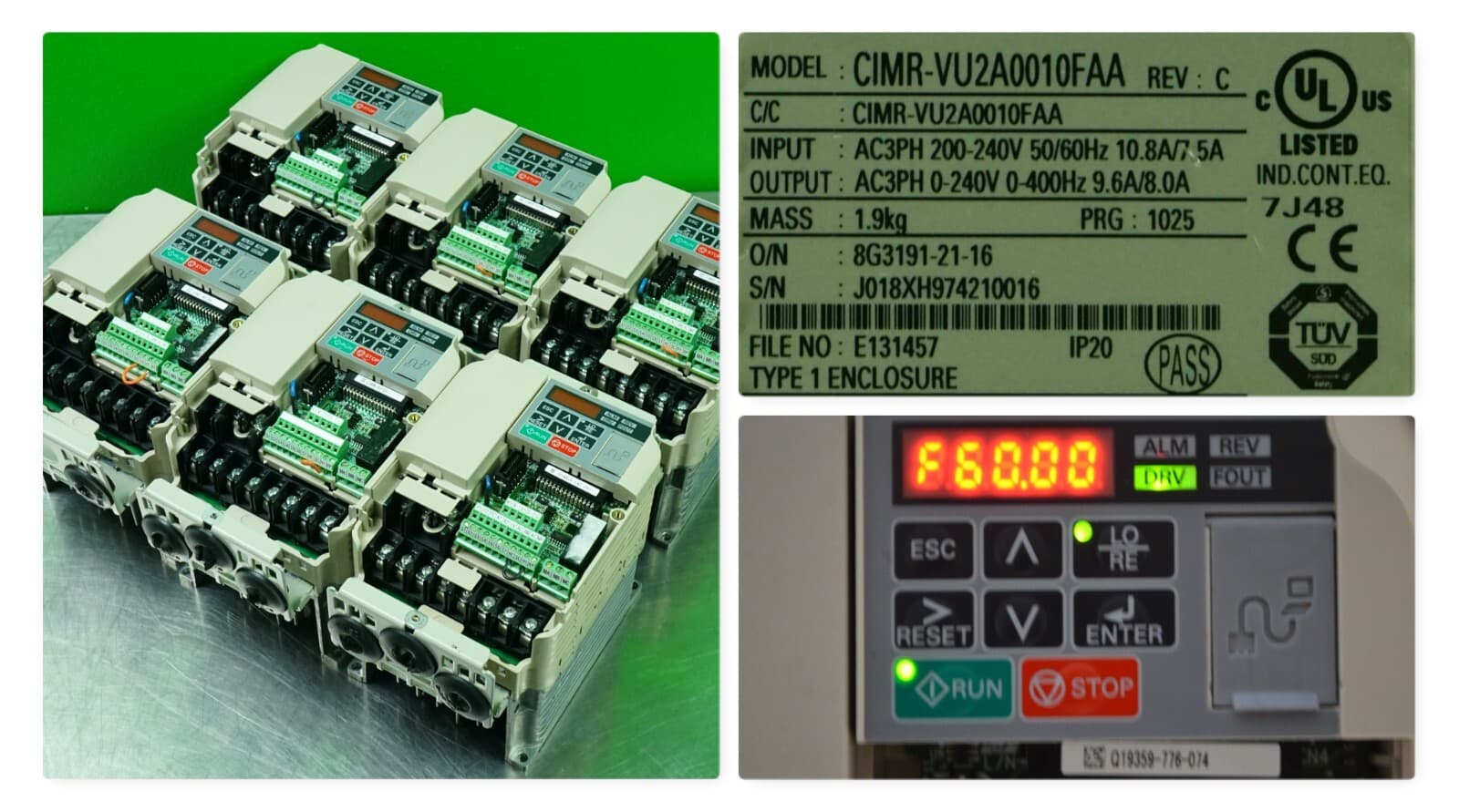 (1) Yaskawa CIMR-VU2A0010FAA V1000 Variable Frequency Drive Tested No Covers