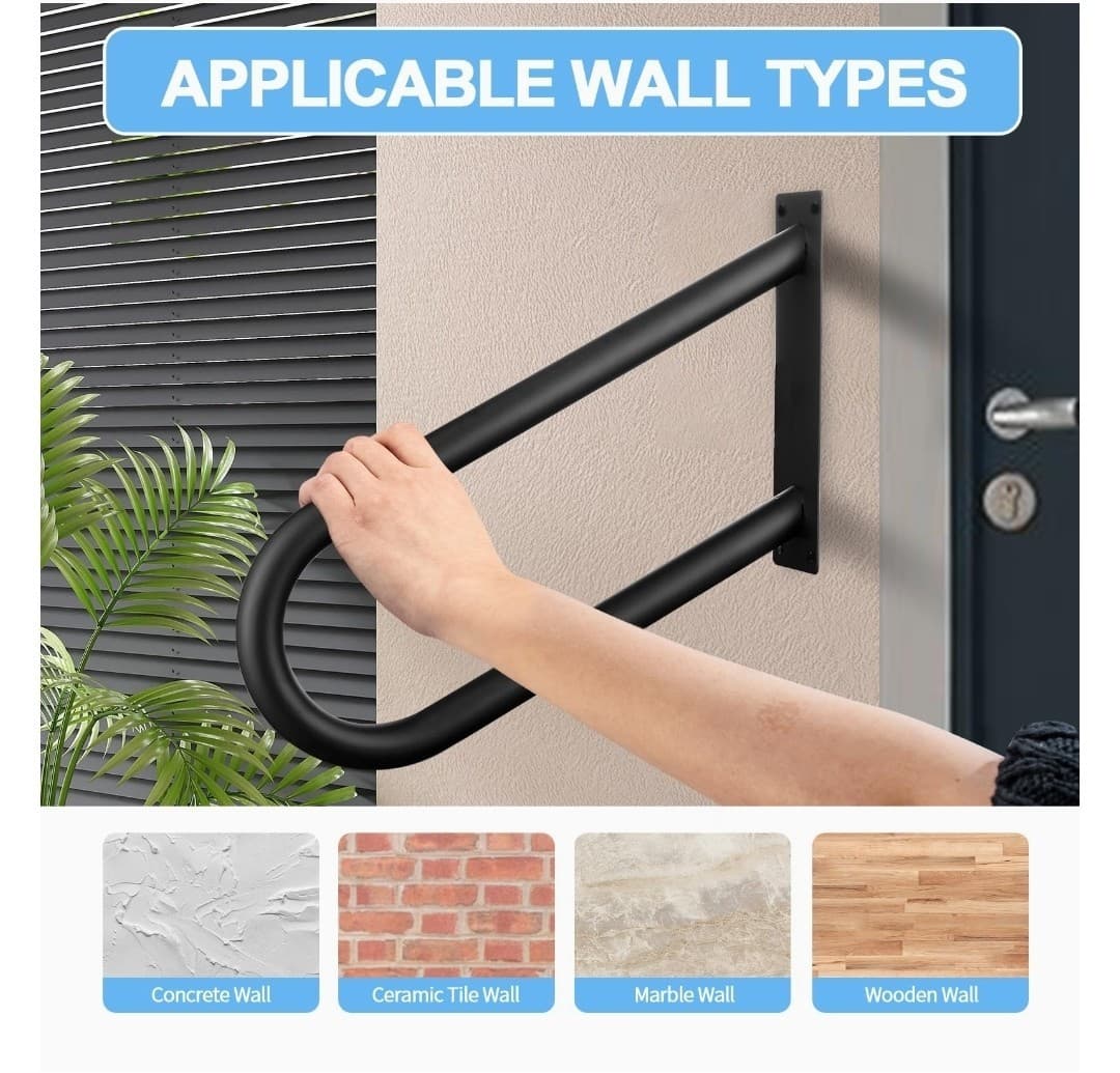 16 Inch U-shaped Handrail Railing 1-2 Steps Wall Mount Step Hand Rail Grab Bar 4