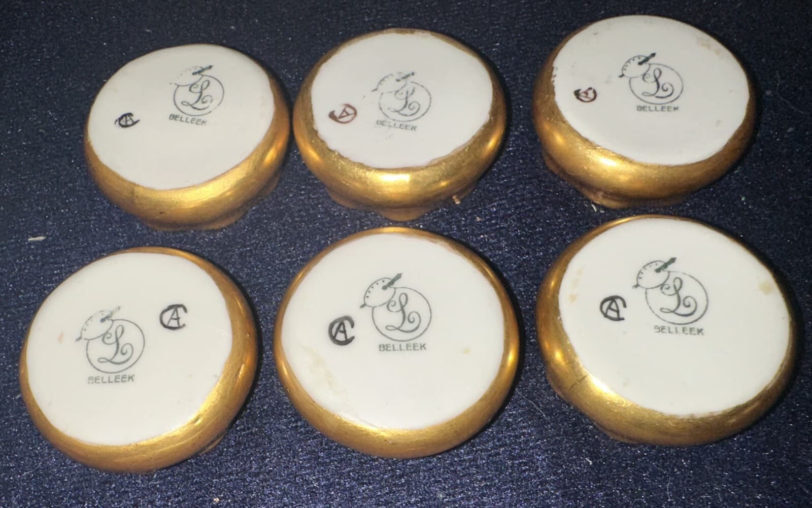 Set of 5 (NOT 6) BELLEEK Gold 1 5/8"Open SALT DIPS (FREE SHIPPING) 4