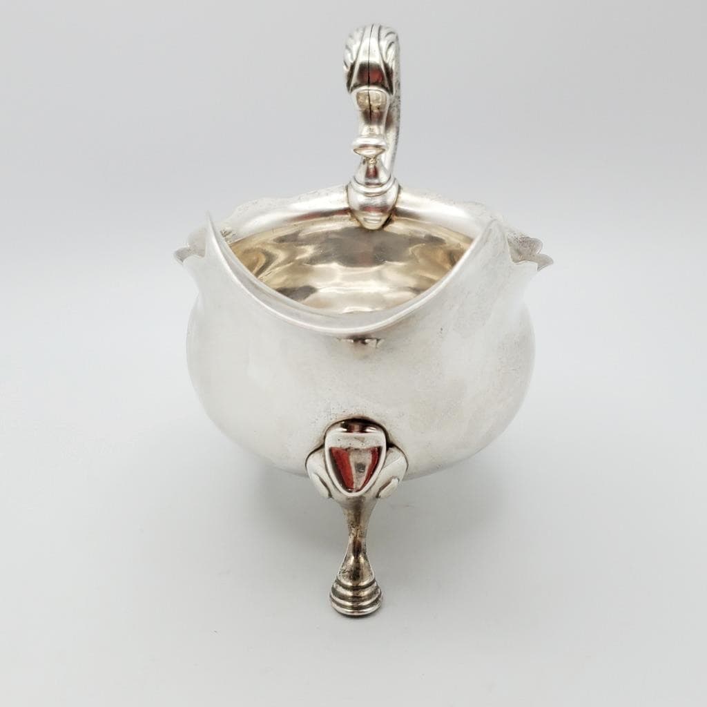 Antique English Sterling Gravy Sauce Boat 1700s Winged Lion Crest Griffin Hooves 3