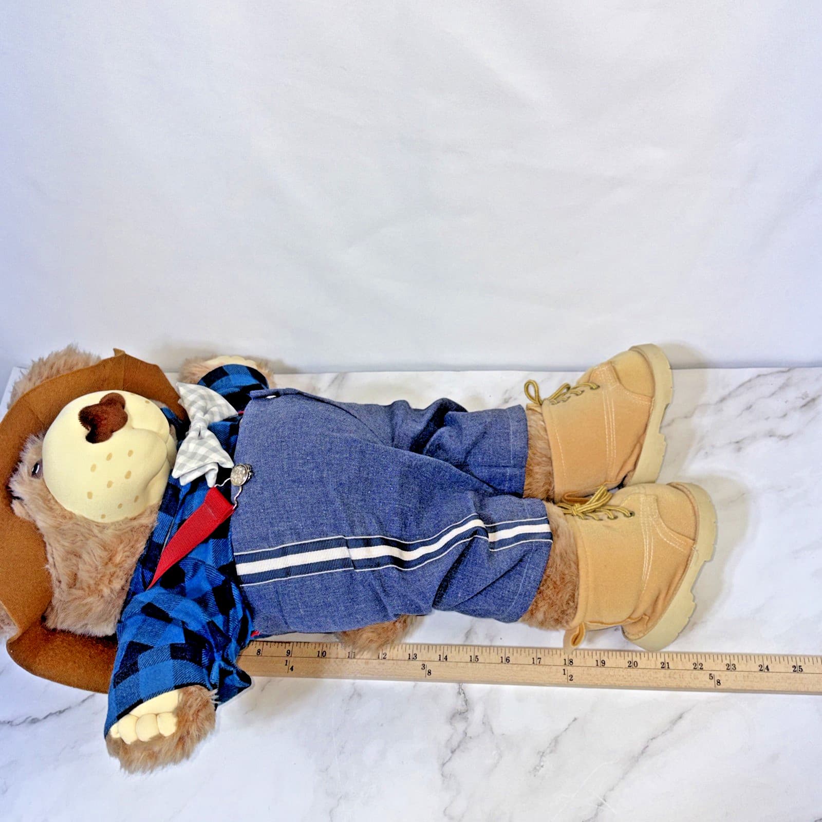 Furskins Harlan Honeysuckle Bear Plush Xavier Roberts 22” Overalls Hat Bow Tie 5