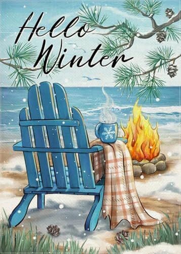 Hello Beach Blue Chair Decorative Garden Flag, Christmas 12" x 18" Winter