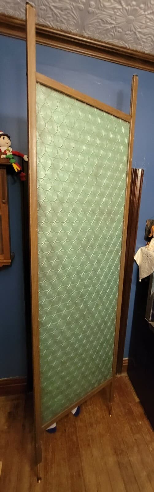 MCM HUGE 2-TONE GREEN ROOM DIVIDER PANEL 8'X26"TENSION ROD VTG RETRO MID CENTURY 3