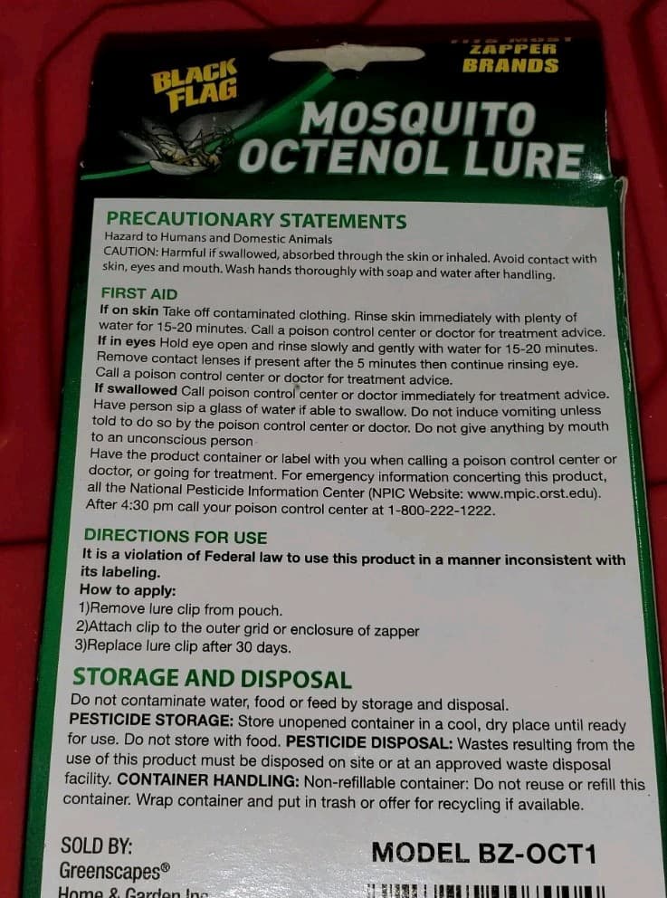 2 PACK - BLACK FLAG MOSQUITO OCTENOL LURES - BZ-OCT1 - FITZ MOST ZAPPER BRANDS  5