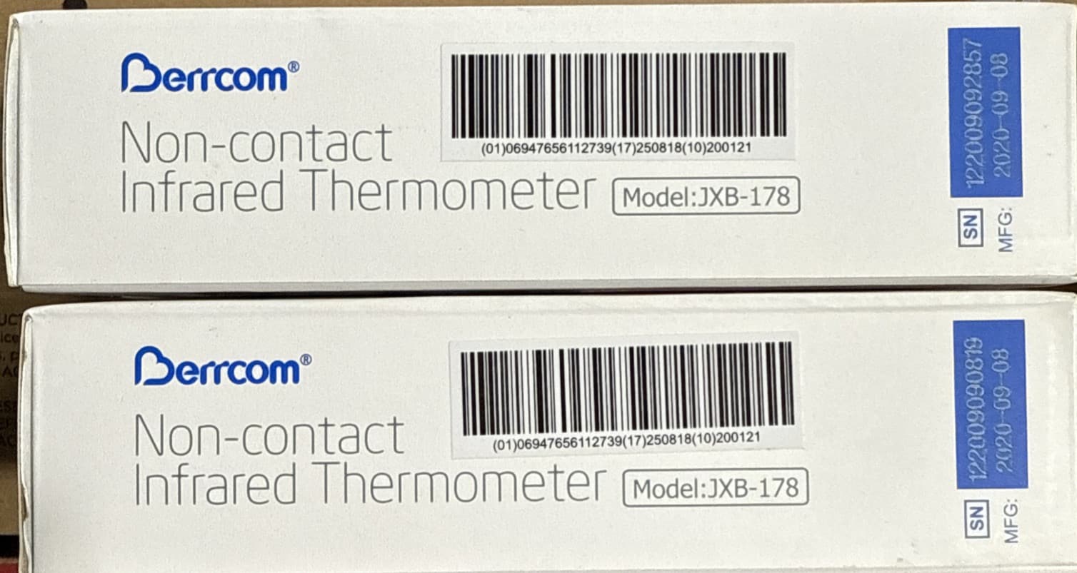 2x Berrcom Non-Contact Infrared Forehead Thermometer 6-in-1 Model JXB-178 2