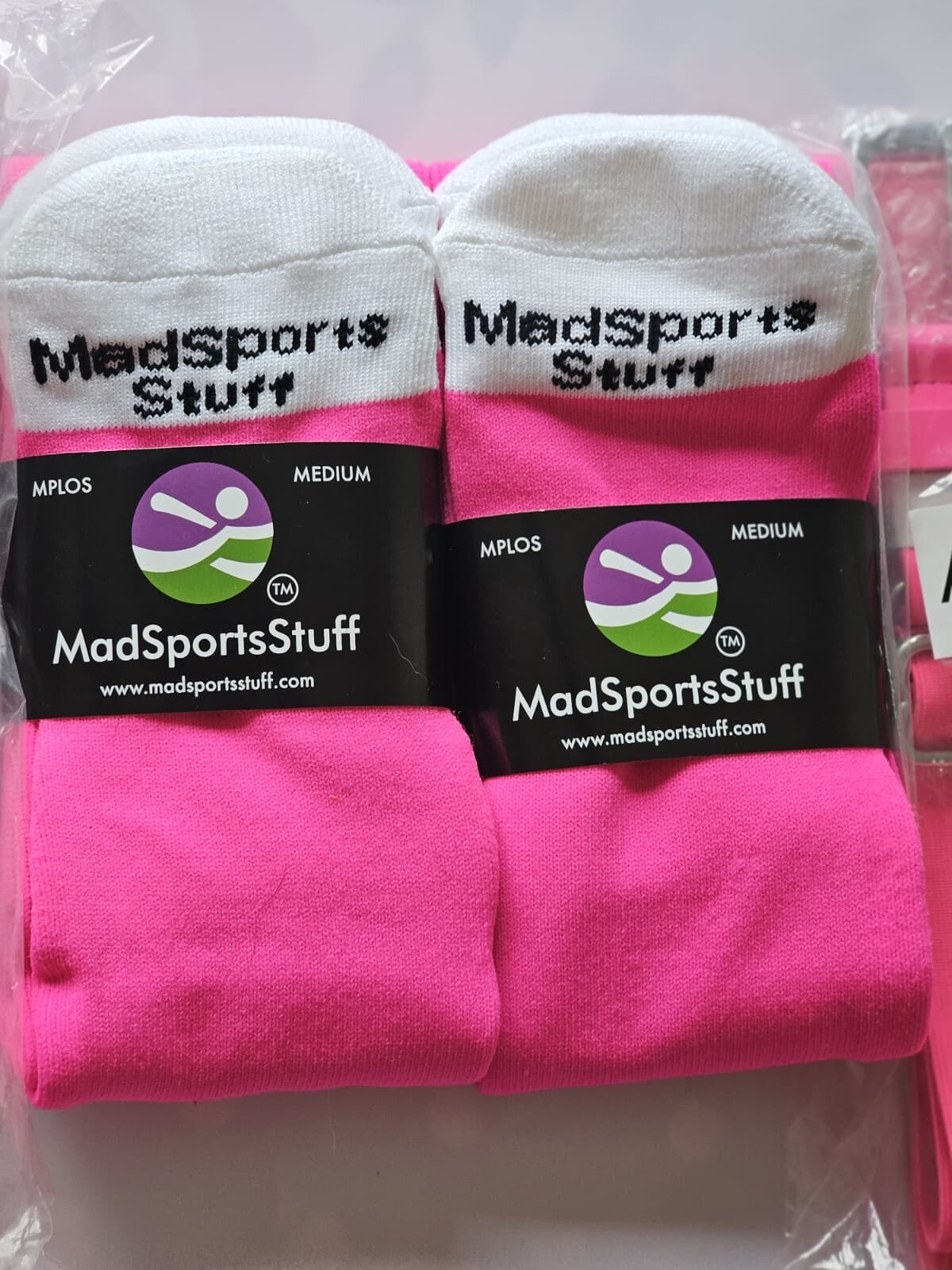 Madsports Stuff MPLOS Youth Medium Neon Pink Baseball Socks & Belts 2 Set New 4