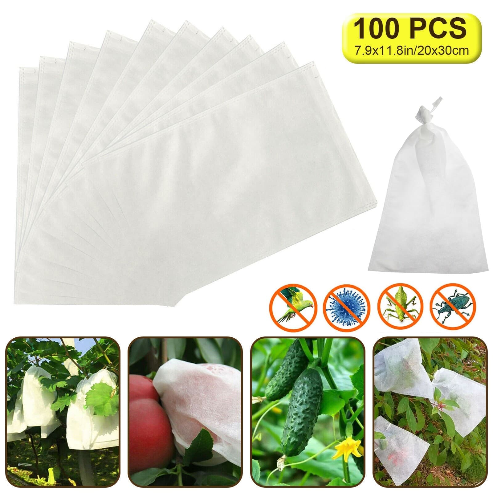 100PCS Garden Plant Fruit Vege Protect Drawstring Bags Against Insect Pest Bird