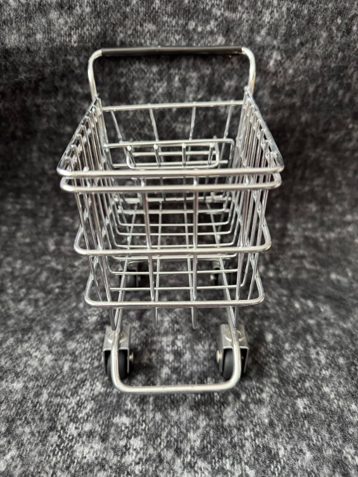 MINI GROCERY FOOD SHOPPING CART TROLLEY DOLL HOUSE DECOR HANDLE WHEELS 8X5X8.5 2