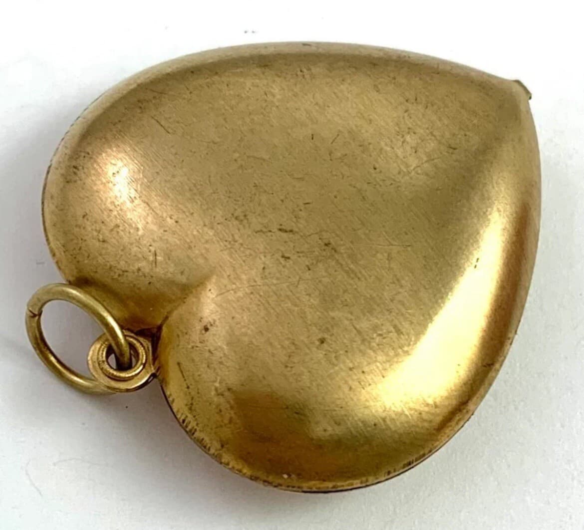 Large Vintage Puffy Heart Charm Necklace Pendant Brass Metal Vintage Jewelry 5