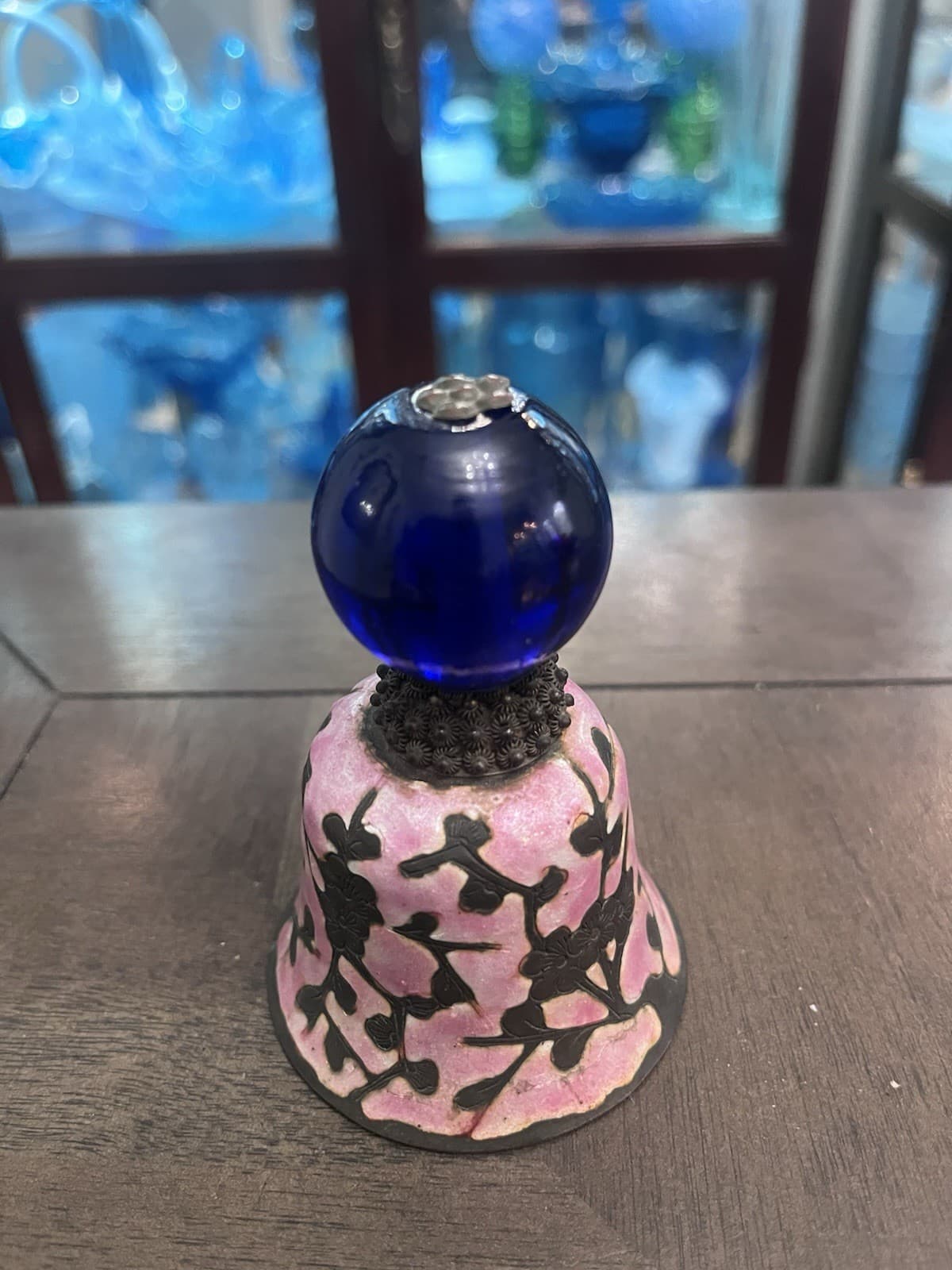 Antique Qing Dynasty Enamel Bell Hat Finial 19th Century Cobalt  Blue Peking Gla 5