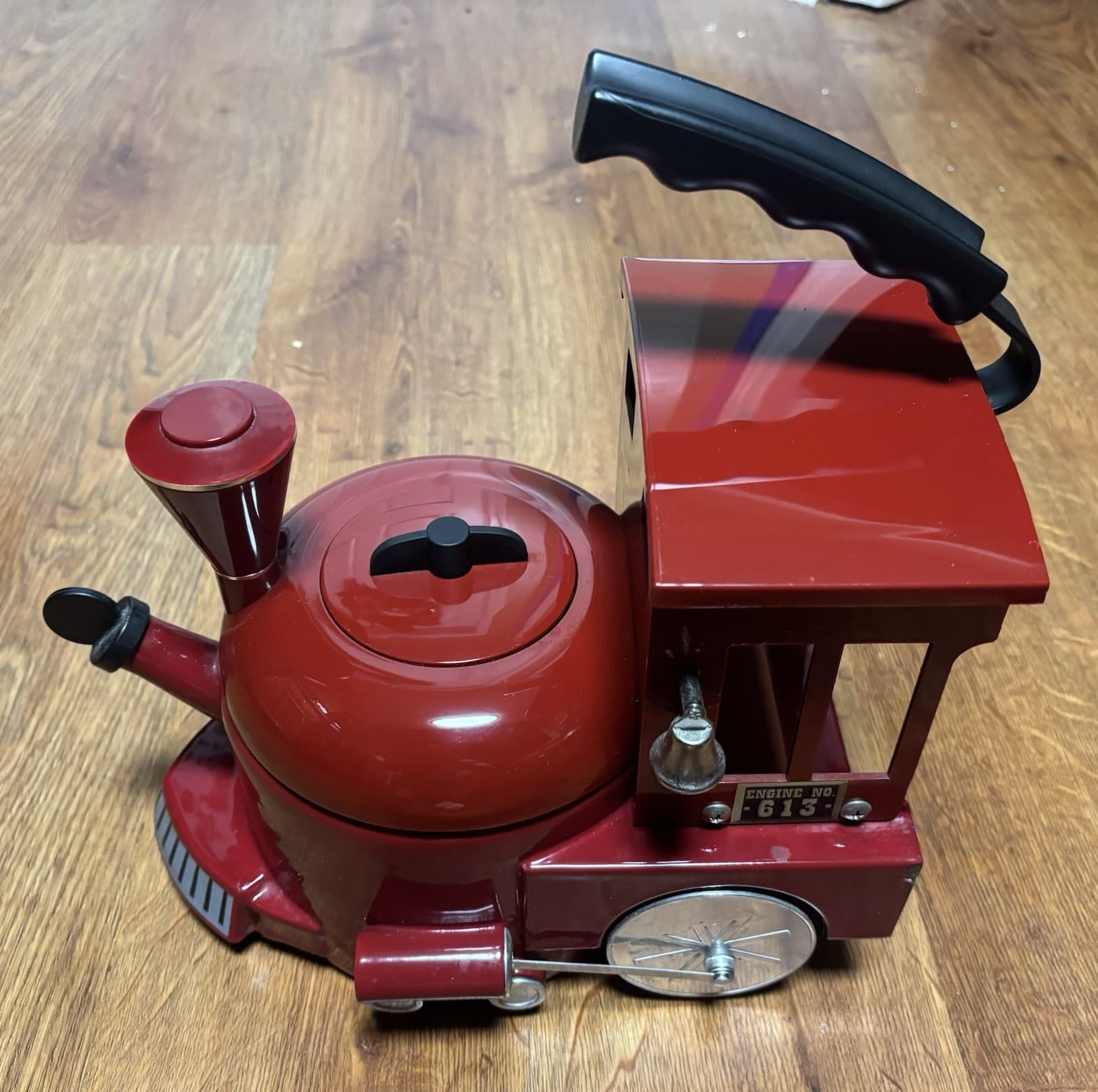 Vintage MKI Kamenstein Tea Kettle Pot World Of Motion Steam Engine Train 613 Red 2