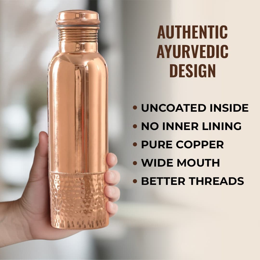 Free Tumbler + Pure Copper Water Bottle 34oz / 1000ml Ayurvedic w/ Sleeve 3