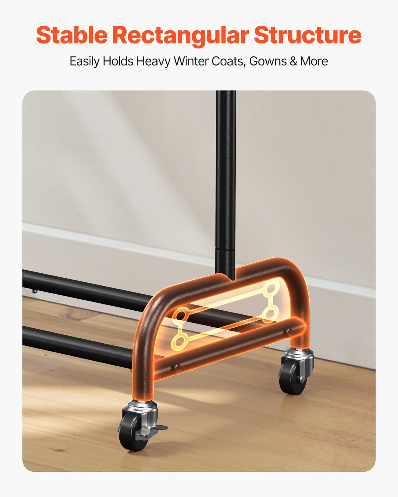 Uimoso Rolling Clothes Garment Rack with Wheels Adjustable Crossbar Side Hooks 5