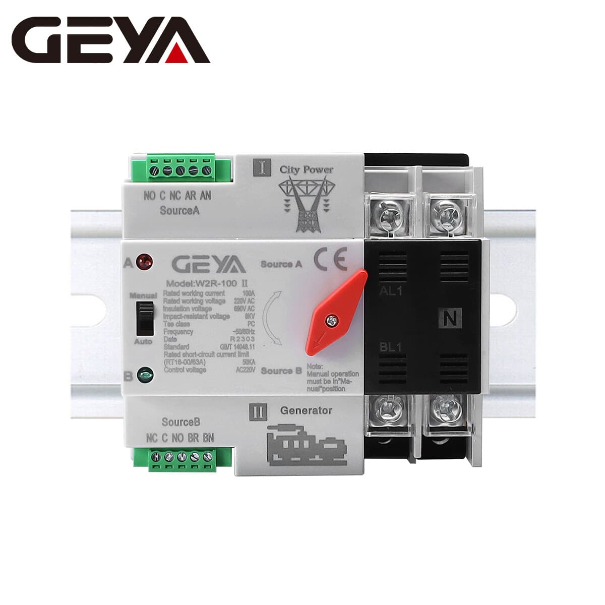 GEYA ATS PC Dual Power Automatic Power 2Pole 100A 110V Transfer Switch Grid NEW 4