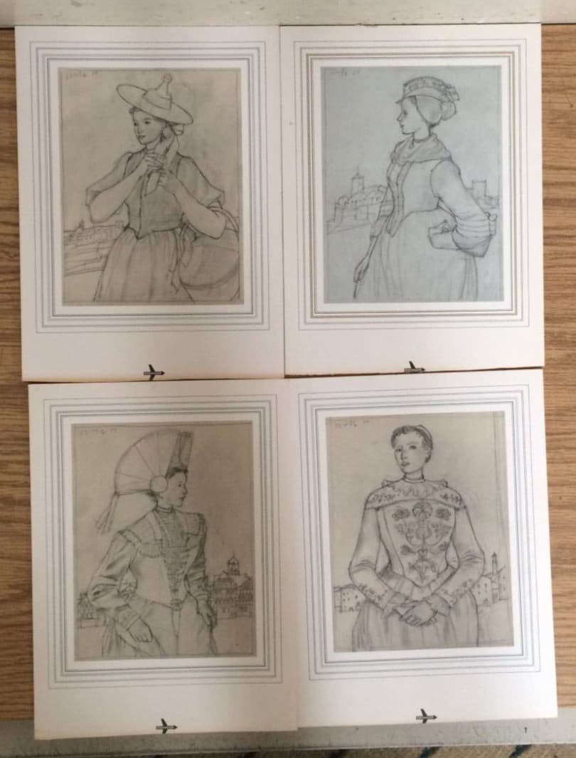 4  Vintage 1971 Swissair Airline Dinner Lunch Menus / Postcard Artwork Women 2