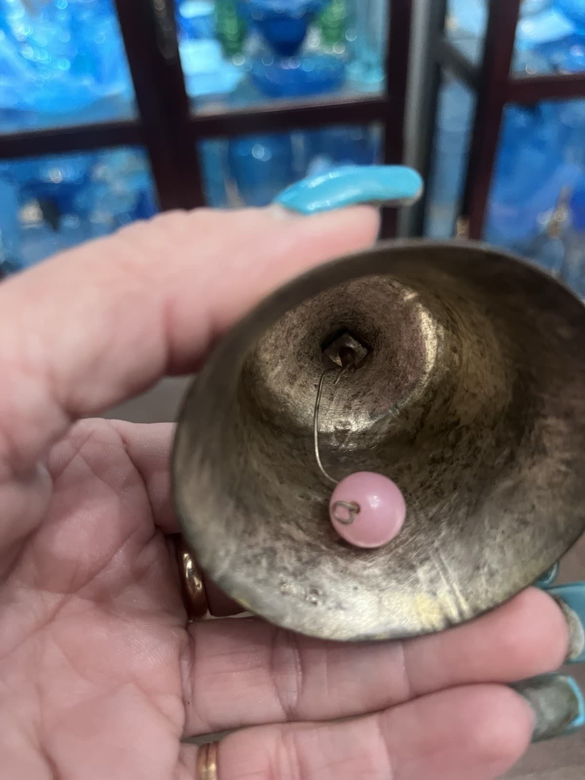 Antique Qing Dynasty Enamel Bell Hat Finial 19th Century Cobalt  Blue Peking Gla 4