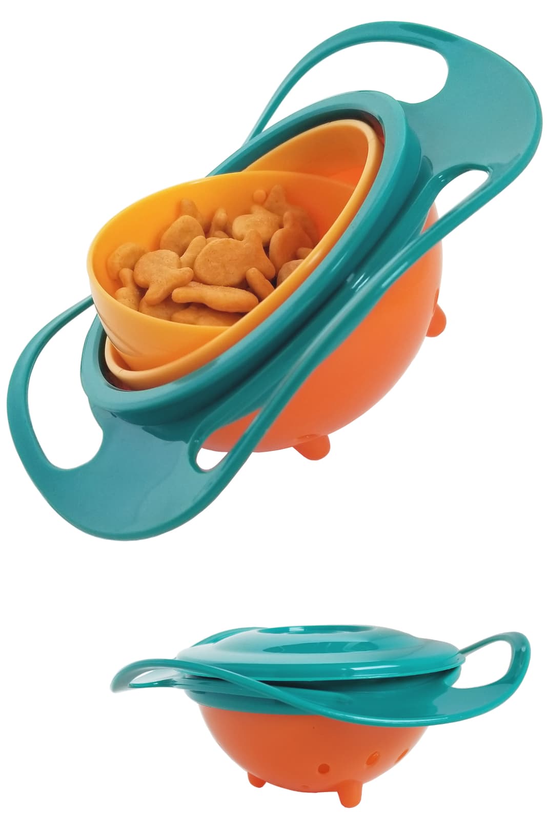 Spill-Resistant Food Bowl For Babies and Toddlers - BLUE/ORANGE Gyro Snack Bowl
