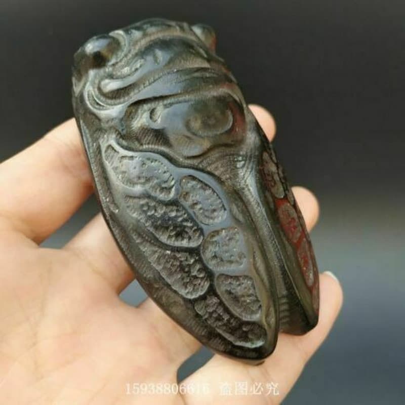 Chinese Hongshan Culture meteorite carved original cicadas monkey handicraft