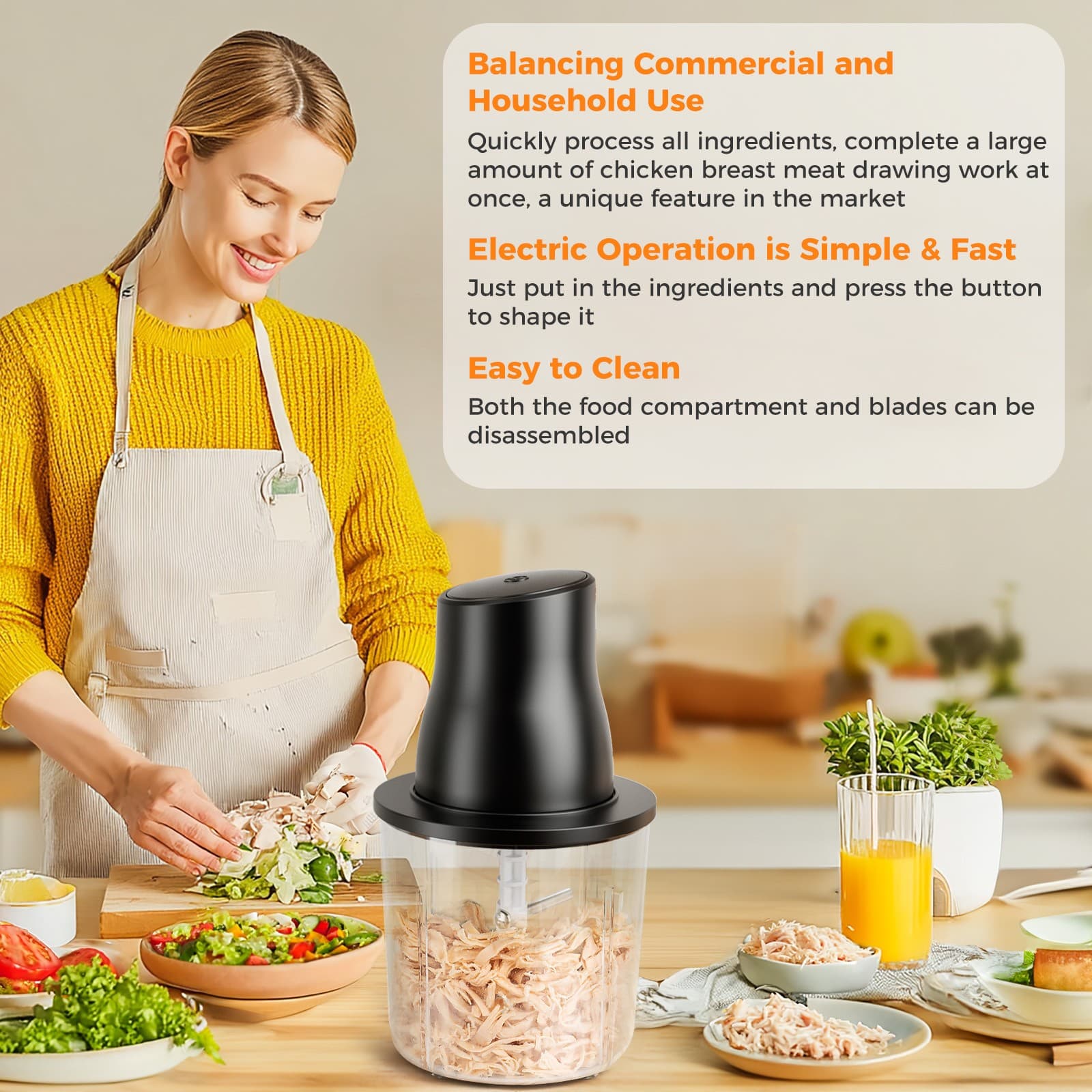 250W Electric Food Chopper Processor Machine with Meat Grinder for Home Kitchen 4