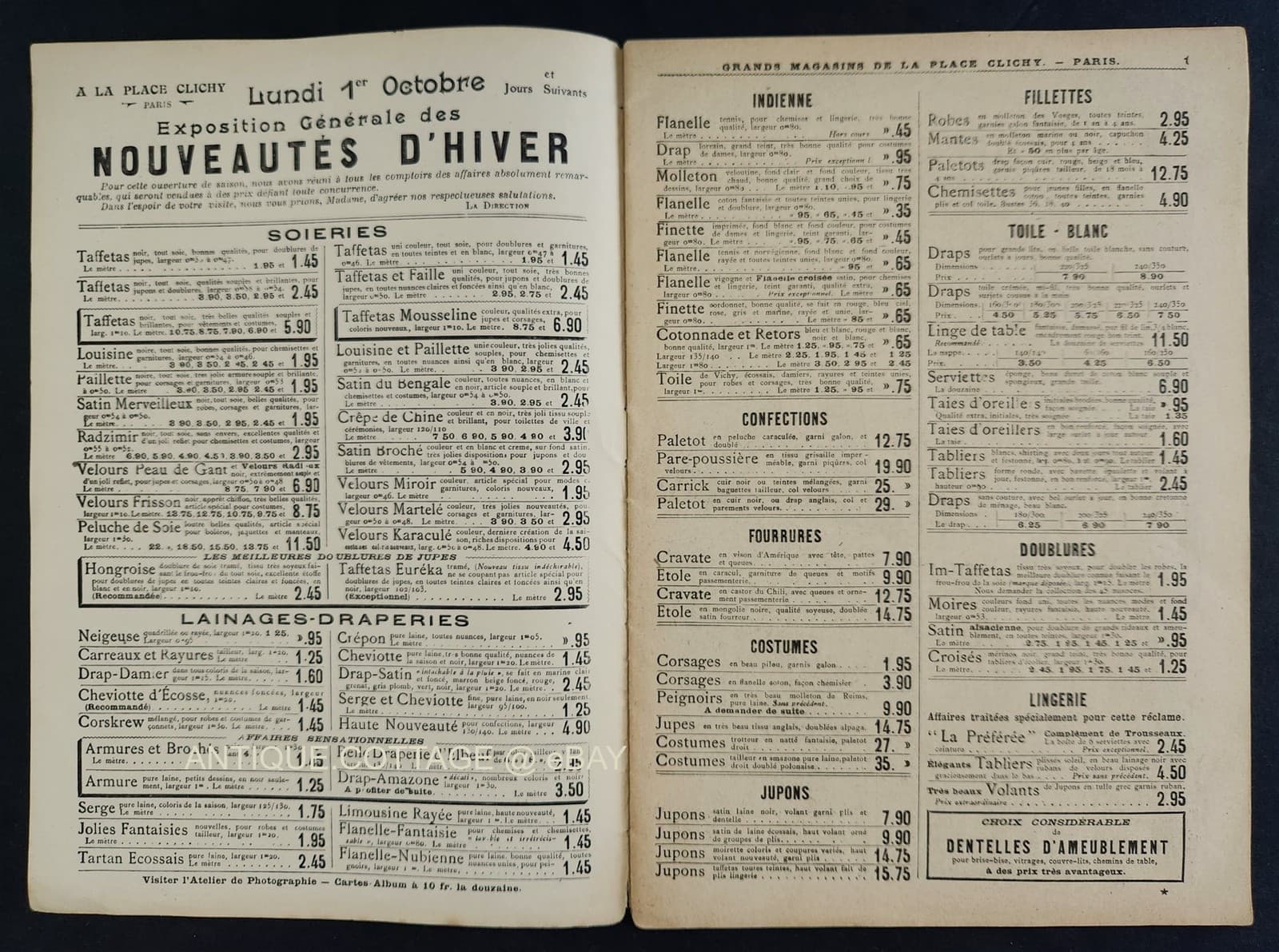 1906 antique FRENCH FASHION a la PLACE CLICHY CATALOG paris men women kids 4