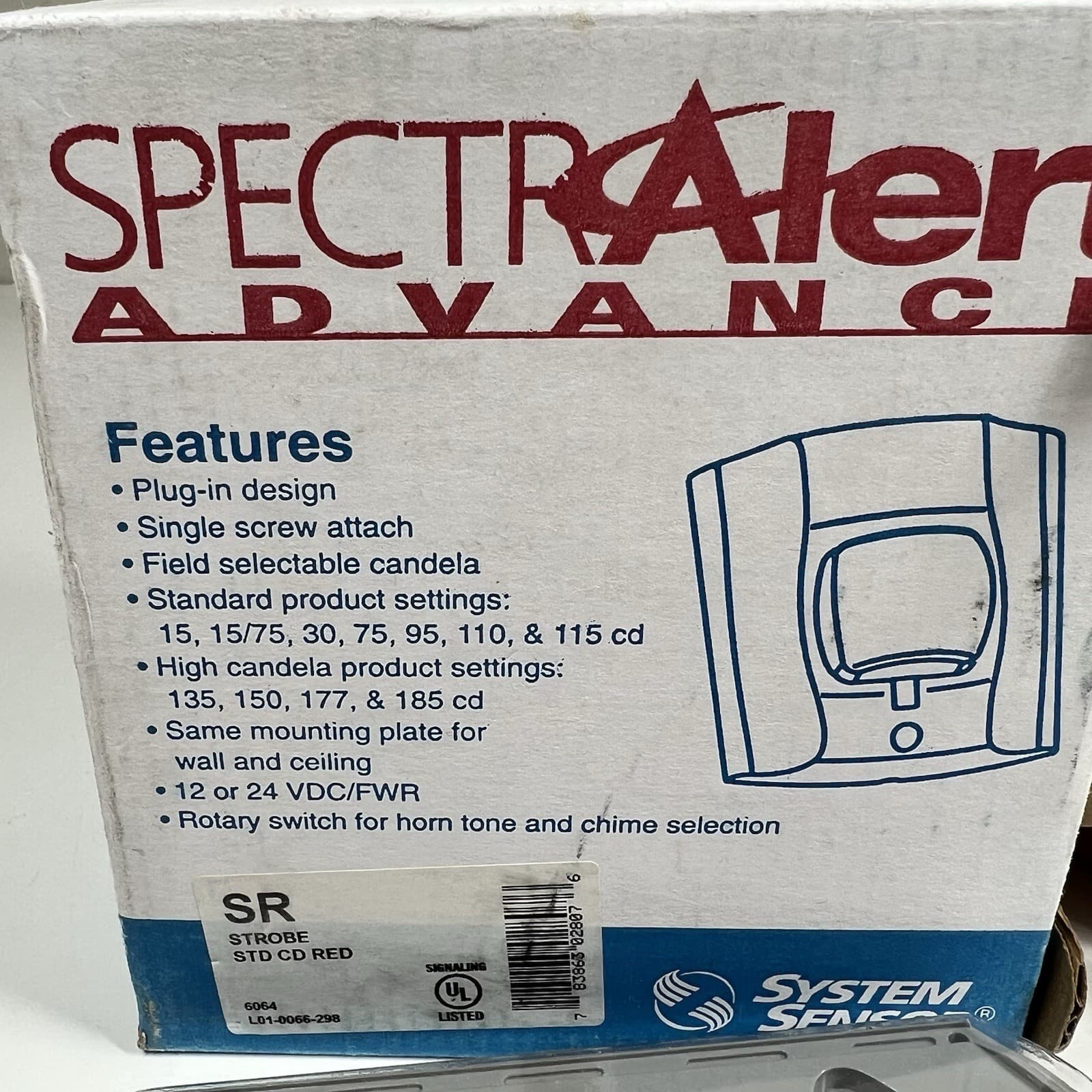 System Sensor SpectrAlert SR Fire Alarm Strobe Red w/ Mounting Plate NEW 2