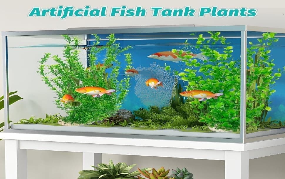 Aquarium Artificial Plastic Plants Decorations，11pcs Fish Tank Green  6