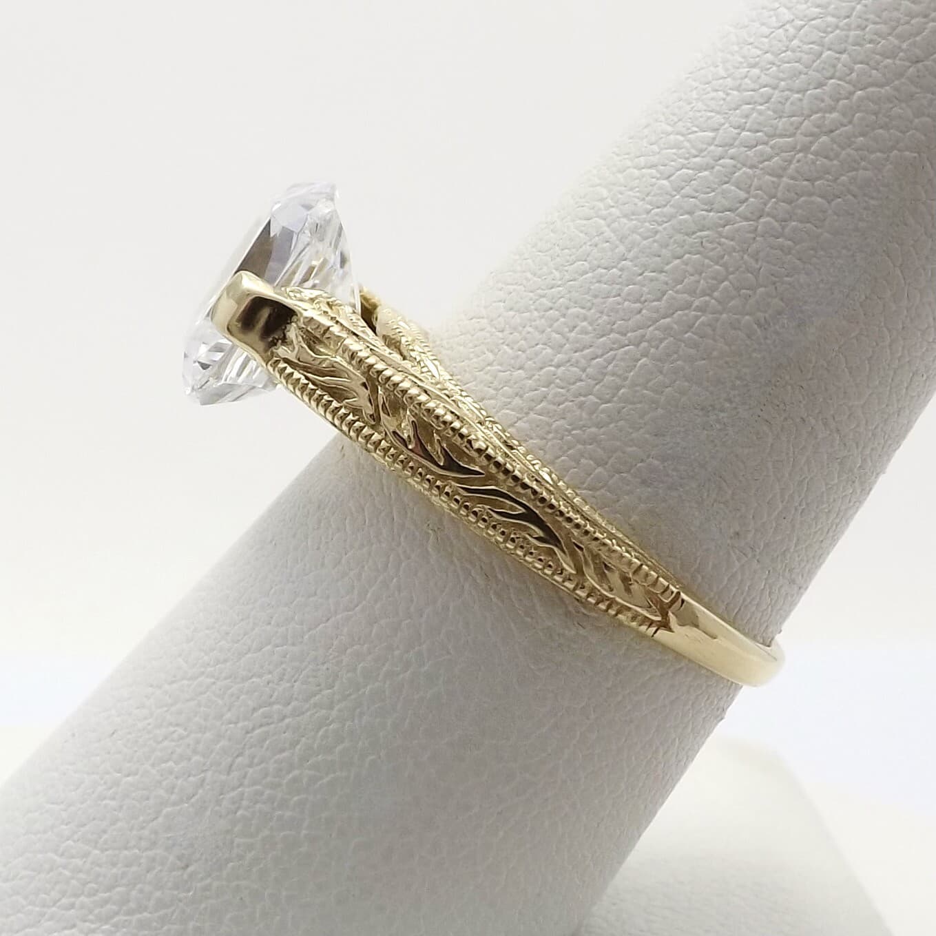 14k Gold Asscher Cut Solitaire Tension Setting Engagement Ring Carved Band 5