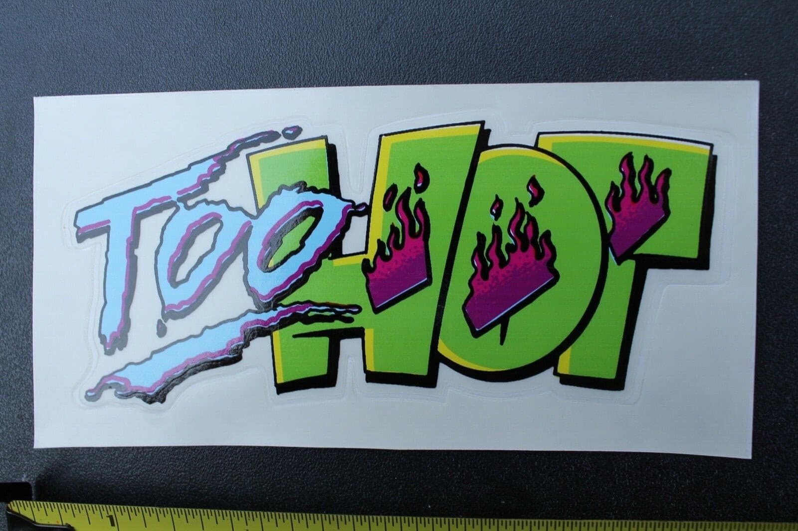 Too Hot Neon Blue Green Fire Retro 80's Style OG V30B Vintage Surfing STICKER 6
