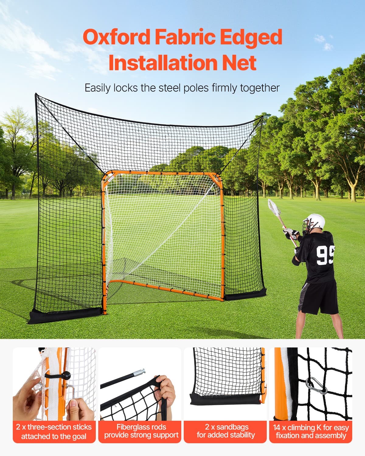 VEVOR 12x9 ft Hockey Lacrosse Goal Backstop Training Net Extended Coverage Net 3