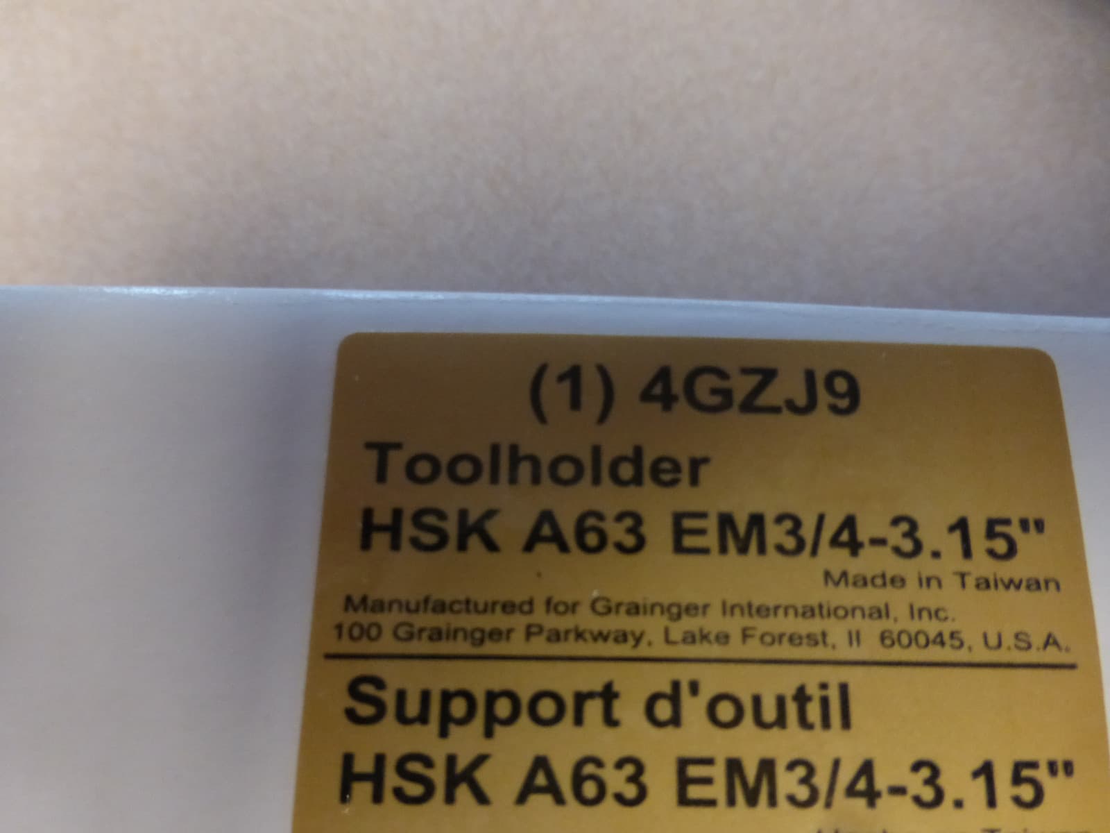 HSK A63 EM3/4-3.15" TOOLHOLDER  *NEW IN SEALED PLASTIC* 4GZJ9 4