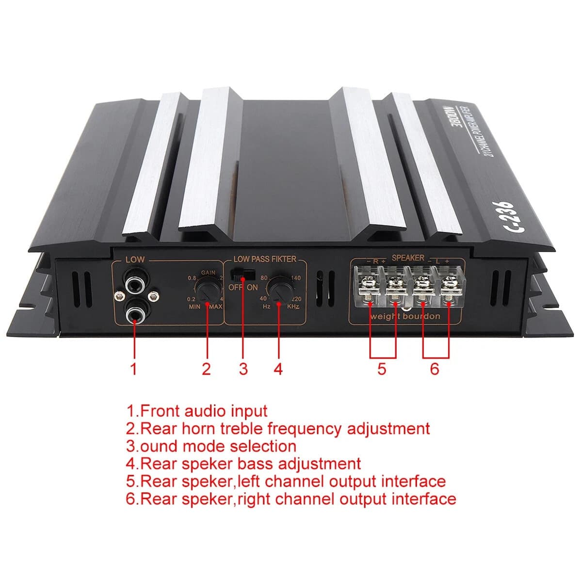3800W Car Amplifier Bass Amplifier 12V Subwoofer 2 Channel Power Amplifier New 4