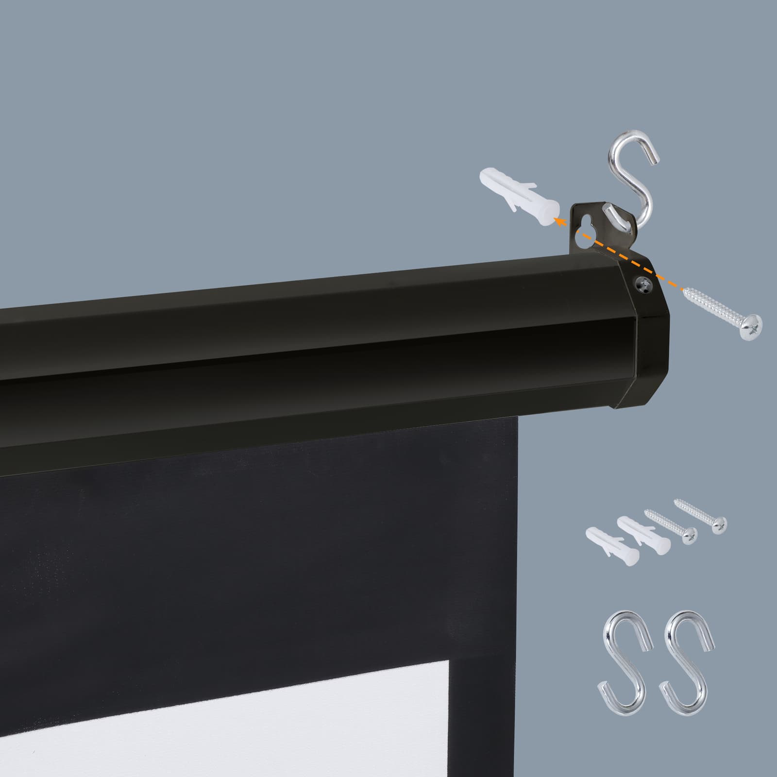 Projector Screen Manual Pull Down 120" Projection Screen for Home Cinema Black 6