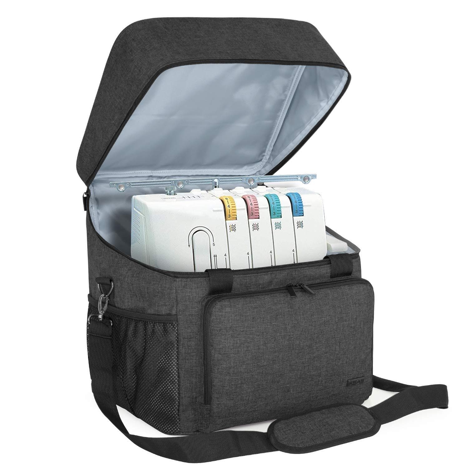 Portable Serger Case with Storage Pockets for Most Standard Overlock Machines