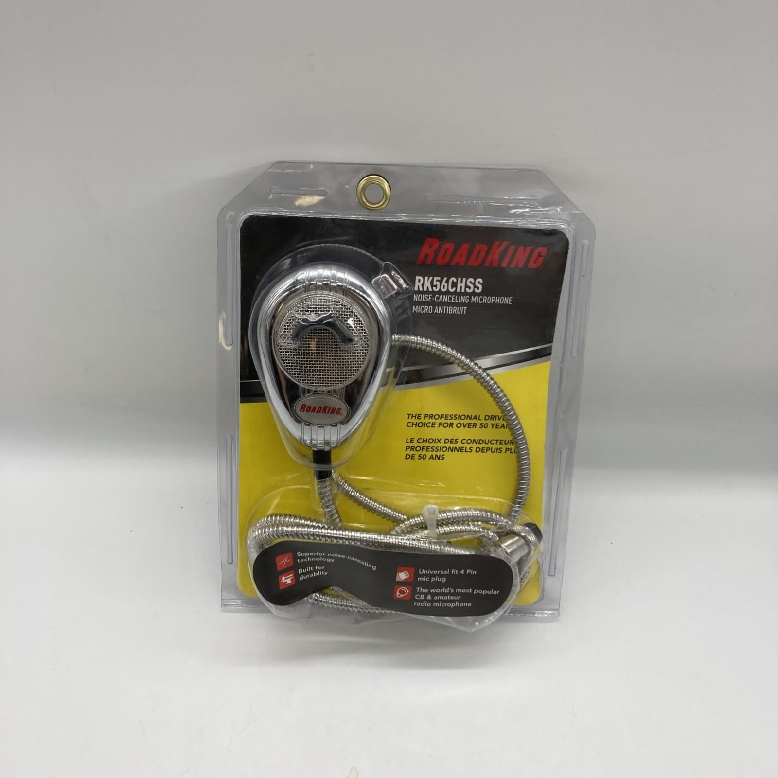 RoadKing RK56CHSS Chrome 4-Pin Dynamic Noise Canceling CB Mic with Chrome Cord