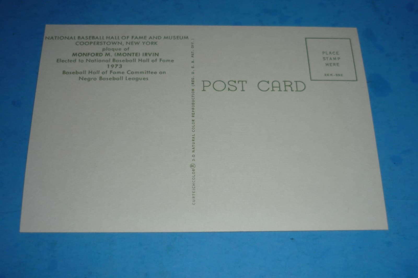 MONTE IRVIN - YELLOW / GOLD BASEBALL HALL OF FAME PLAQUE POSTCARD - SIGNED 2