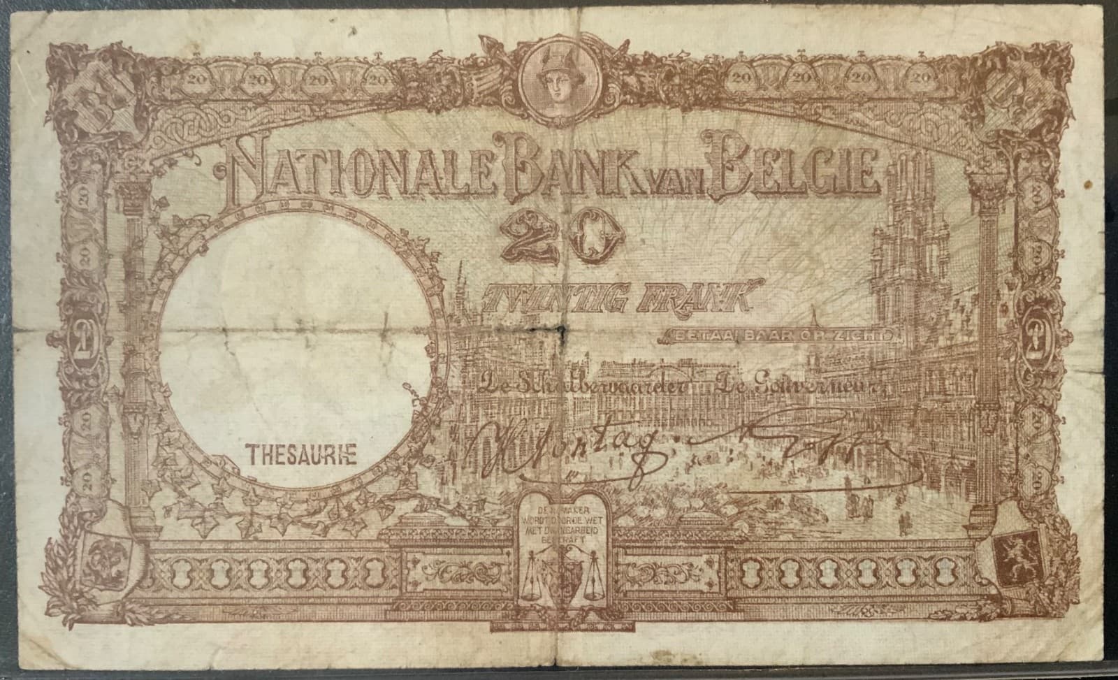 1941 BELGIUM PAPER MONEY - 20 FRANCS BANKNOTE! 2