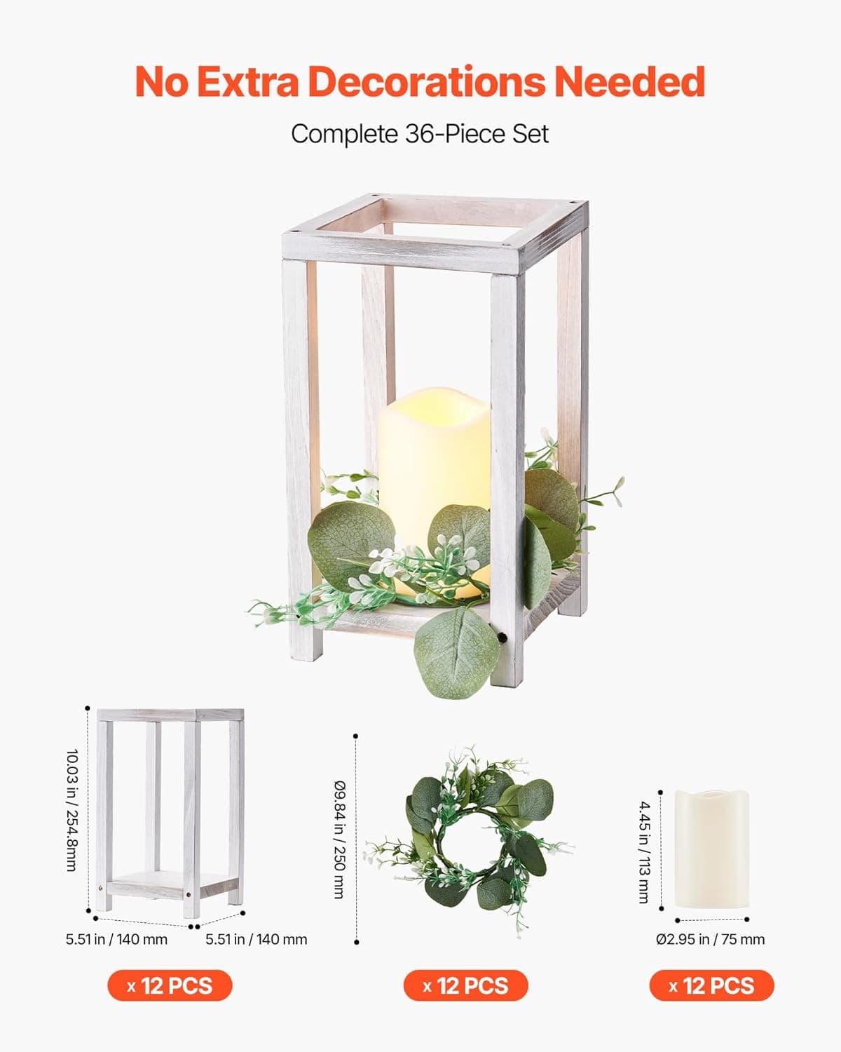 12 Set/36 Pcs Wooden Wedding Lantern Centerpiece Includes 12 Wooden Lantern Cand 4