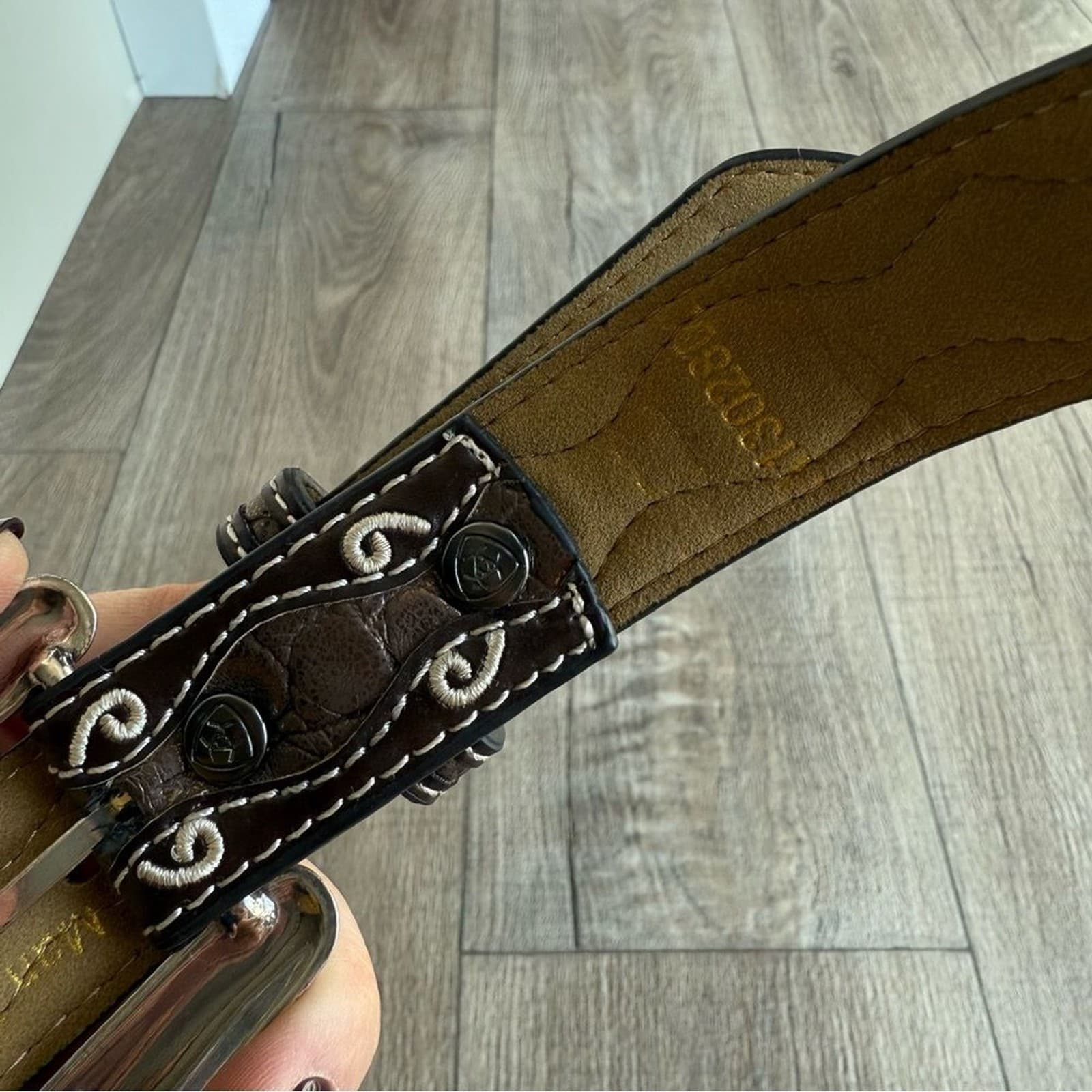 Ariat size 22 belt girls kids western bedazzled brown Cross 6