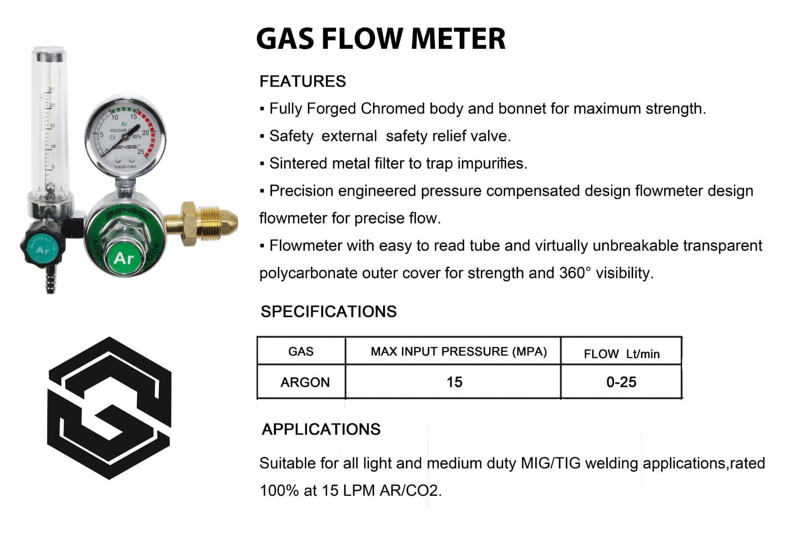 Argon CO2 Mig Tig Flowmeter Regulator Welding Regulator Gauge Gas Welder 4