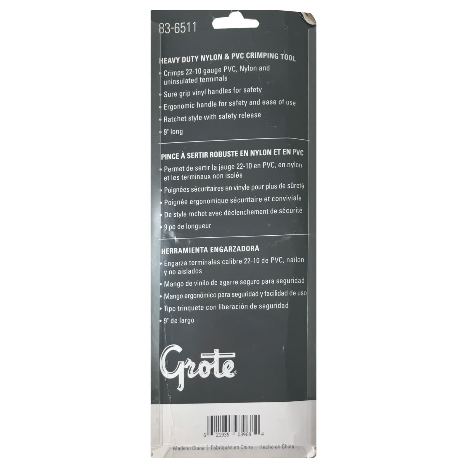 Grote 9" Ratcheting 10-22 AWG Crimper Tool - Nylon Vinyl Insulated Wire Terminal 3