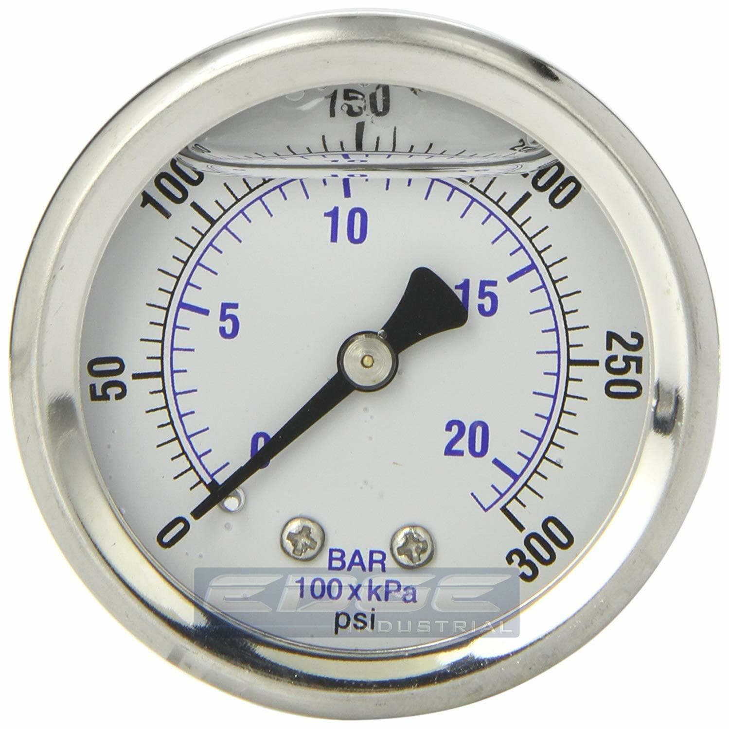LIQUID FILLED PRESSURE GAUGE 0-300 PSI, 2" FACE, 1/4" BACK MOUNT