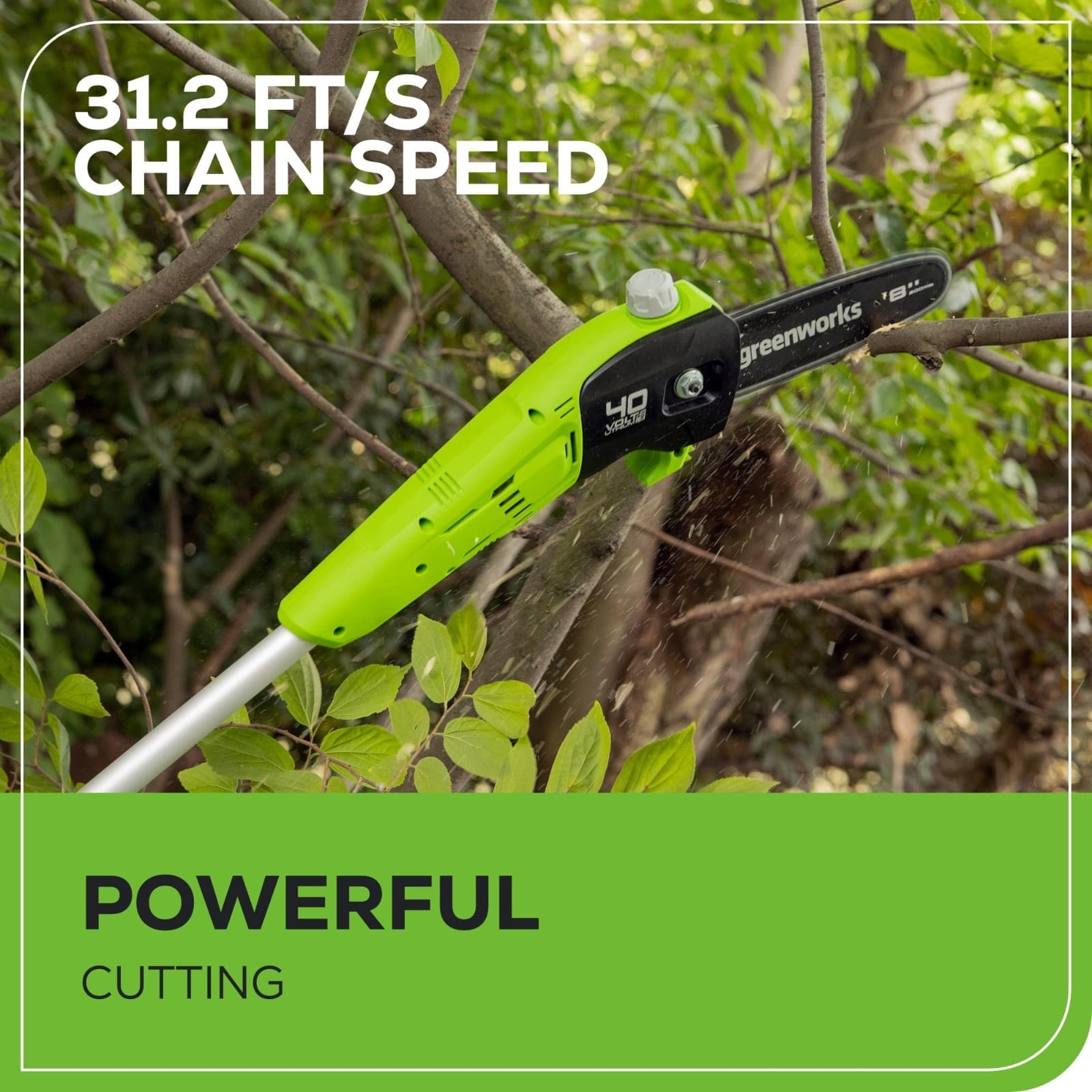 Greenworks 40V 8 inch Pole Saw (Max Reach 11Ft) with 2Ah Battery and 2A Charger 4